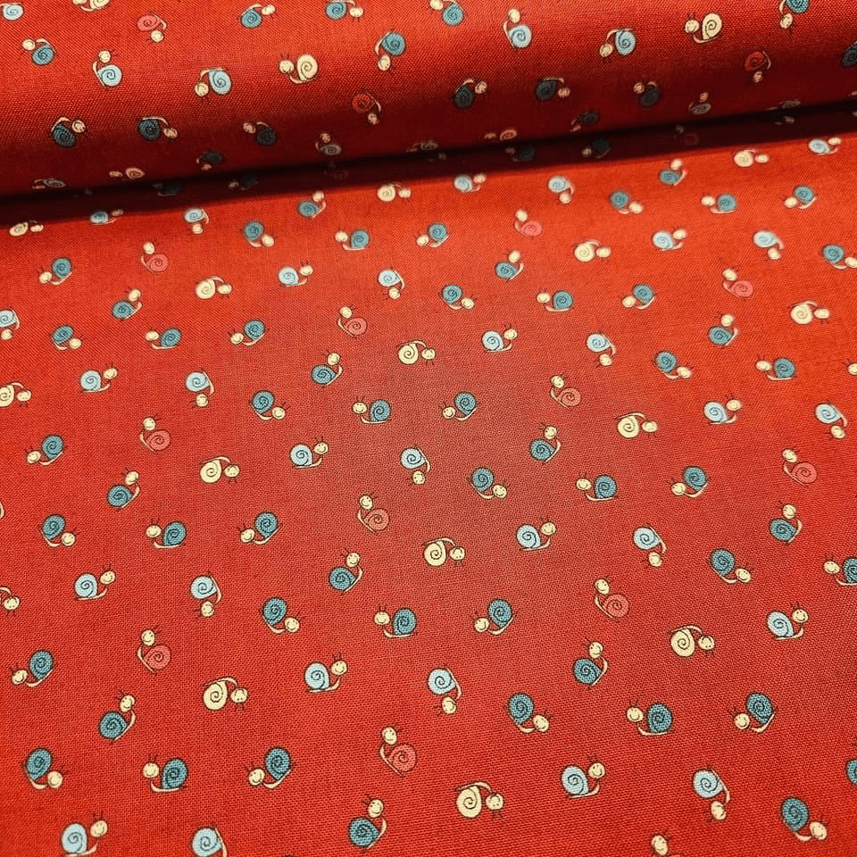 Stof - Thanks for the Flowers Snail Red 100% Cotton Fabric