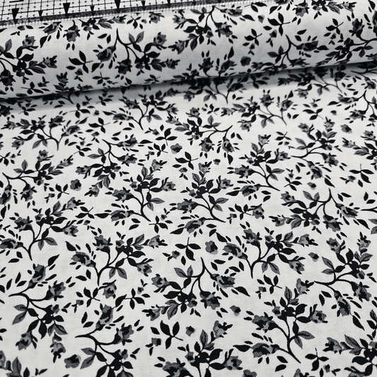 Stof - Tiled Up Floral Black and White 100% Cotton Fabric