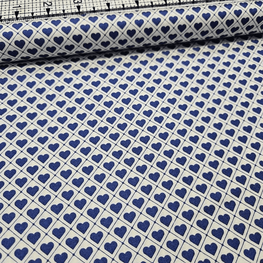 Stof - Tiled Up Hearts Blue 100% Cotton Fabric