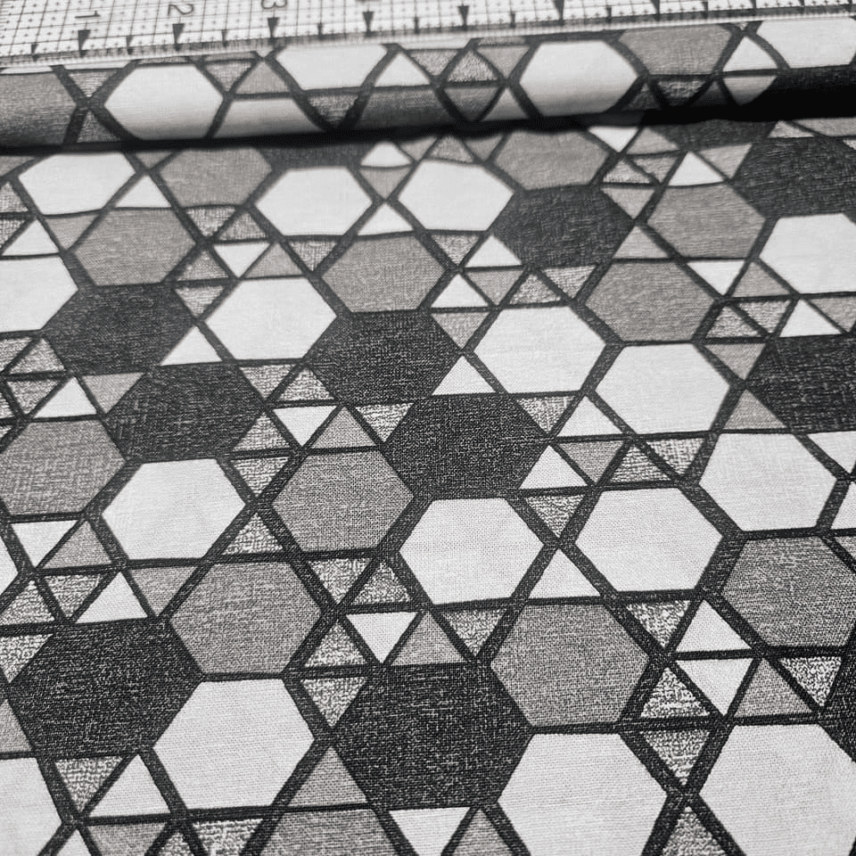 Stof - Vilma Black Grey 100% Cotton Fabric