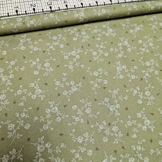Stof - Vintage Roses Green Branches 100% Cotton Fabric