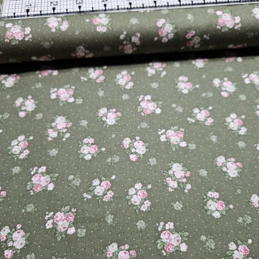 Stof - Vintage Roses Green Rose 100% Cotton Fabric