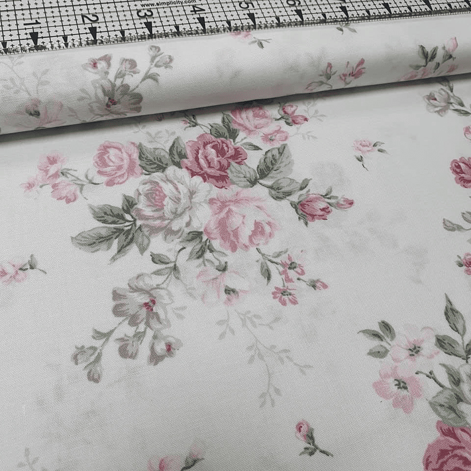 Stof - Vintage Roses Bouquet Pink 100% Cotton Fabric
