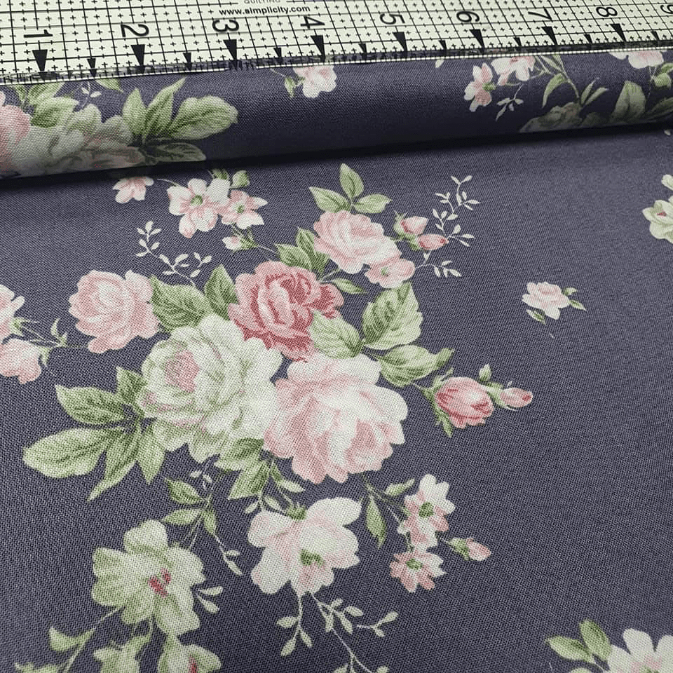 Stof - Vintage Roses Posey Purple 100% Cotton Fabric