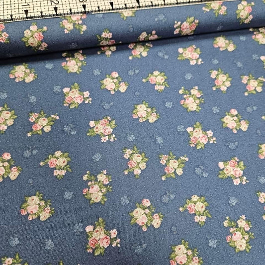 Stof - Vintage Roses Posy Blue 100% Cotton Fabric