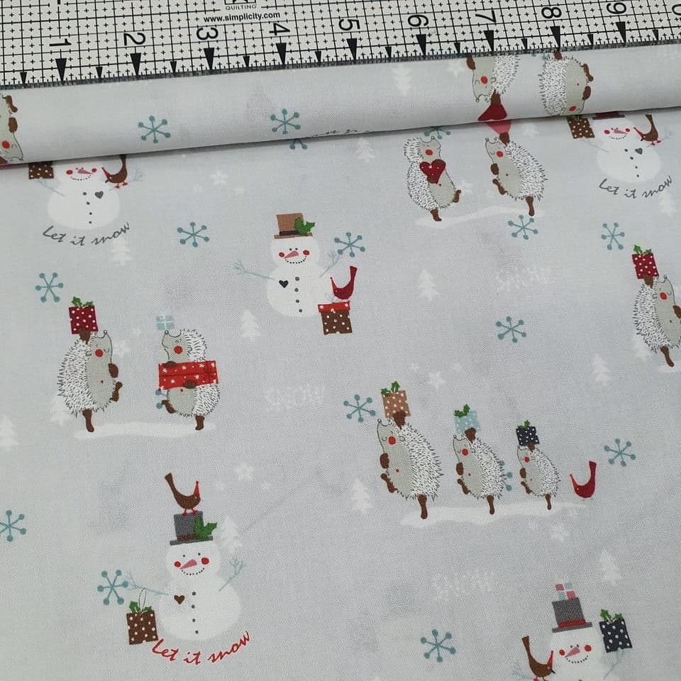 Stof - You Make me Happy Snowman Red Bird 100% Cotton Fabric