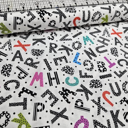 Studio E - Black and White with a Touch of Bright Alphabet 100% Cotton Fabric - Crafts and Quilts