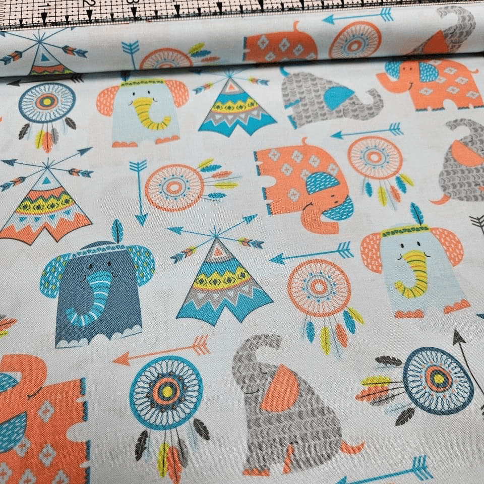 Studio E - Boho Baby Wigwam Elephants 100% Cotton Fabric