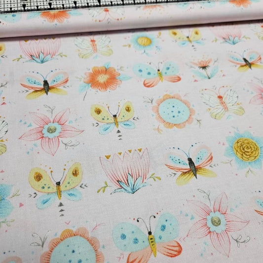 Studio E - Dream Catchers Butterflies and Flowers Pink 100% Cotton Fabric