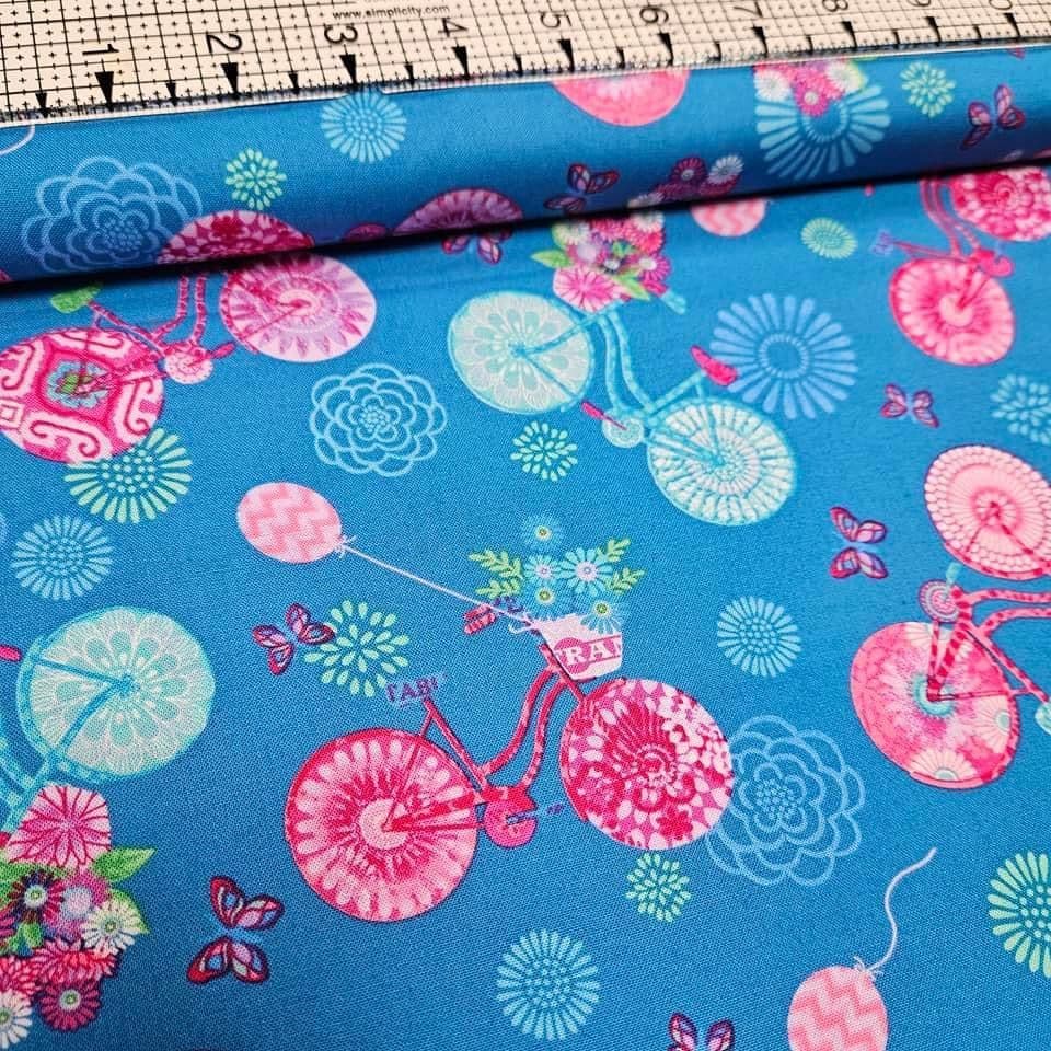 Studio E - Enjoy the Ride Bicycles Blue 100% Cotton Fabric