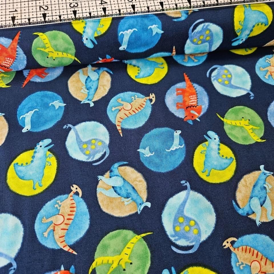 Studio E - Hear Me Roar Dinosaurs Blue 100% Cotton Fabric