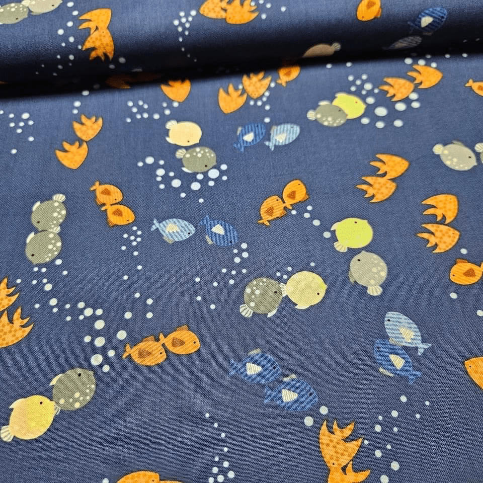 Studio E - Noahs Story by Swizzle Stick Studio Fish Navy 100% Cotton Fabric