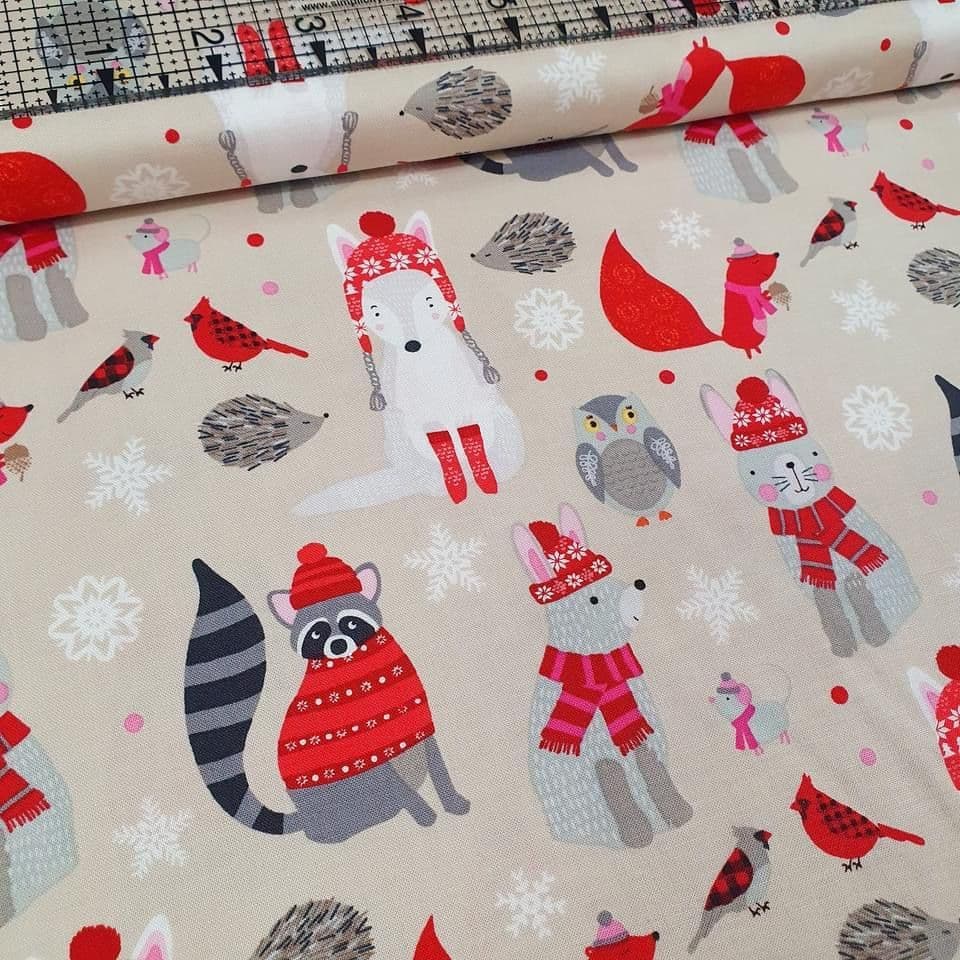 Studio E - Snow Delightful Woodland Animals Cream 100% Cotton Fabric
