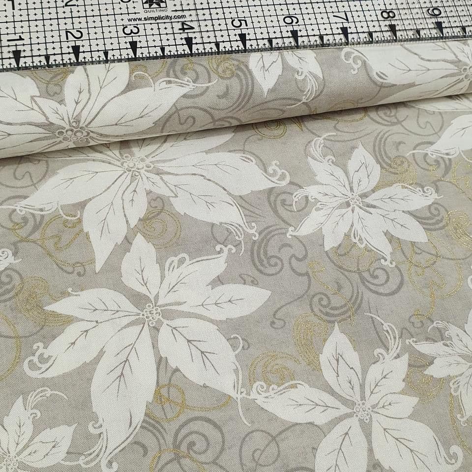 Studio E - Winter Memories Poinsettia Grey 100% Cotton Fabric
