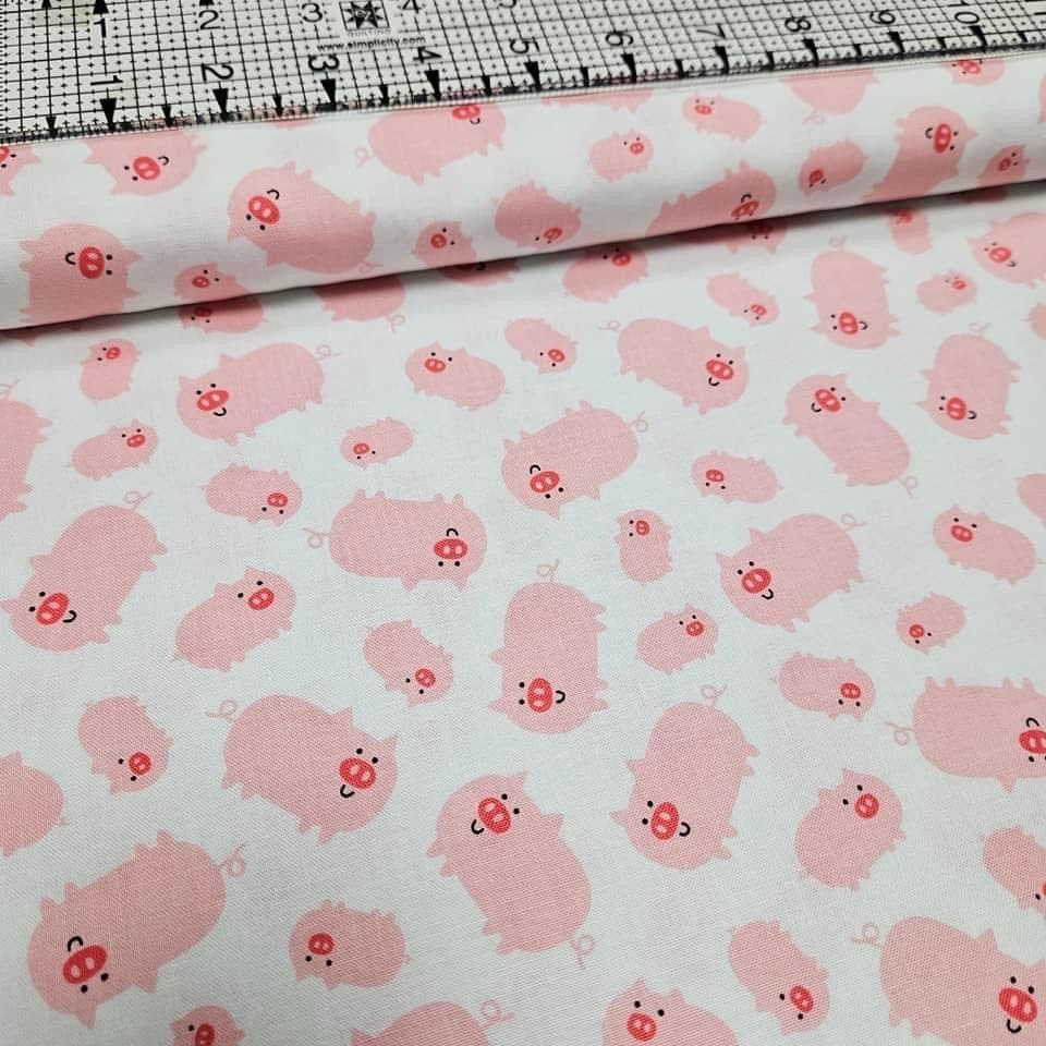 Timeless Treasures - Farm Pigs on White 100% Cotton Fabric