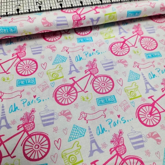 Timeless Treasures -Fun Paris Bicycles C3186 100% Cotton Fabric