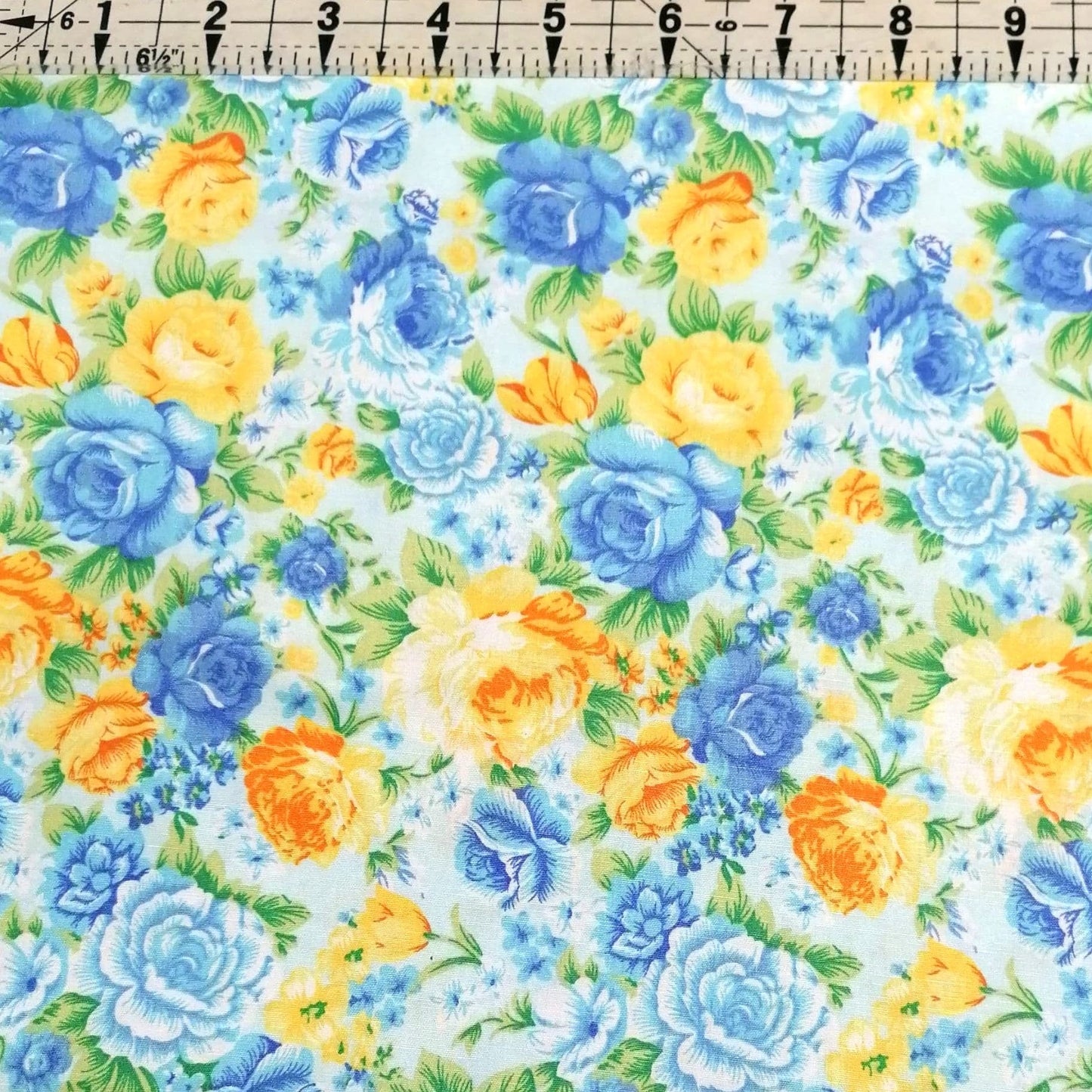 Poplin - Summer Roses Blue 100% Cotton Fabric