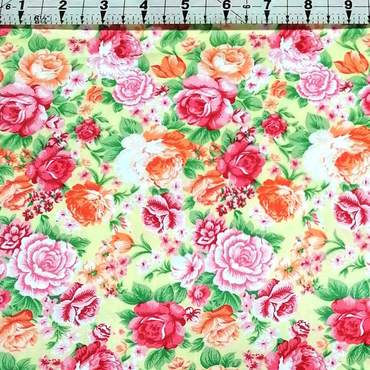 Poplin - Summer Roses Yellow 100% Cotton Fabric
