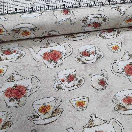 Windham Fabrics - Afternoon Tea Teapot and Teacups 100% Cotton Fabric