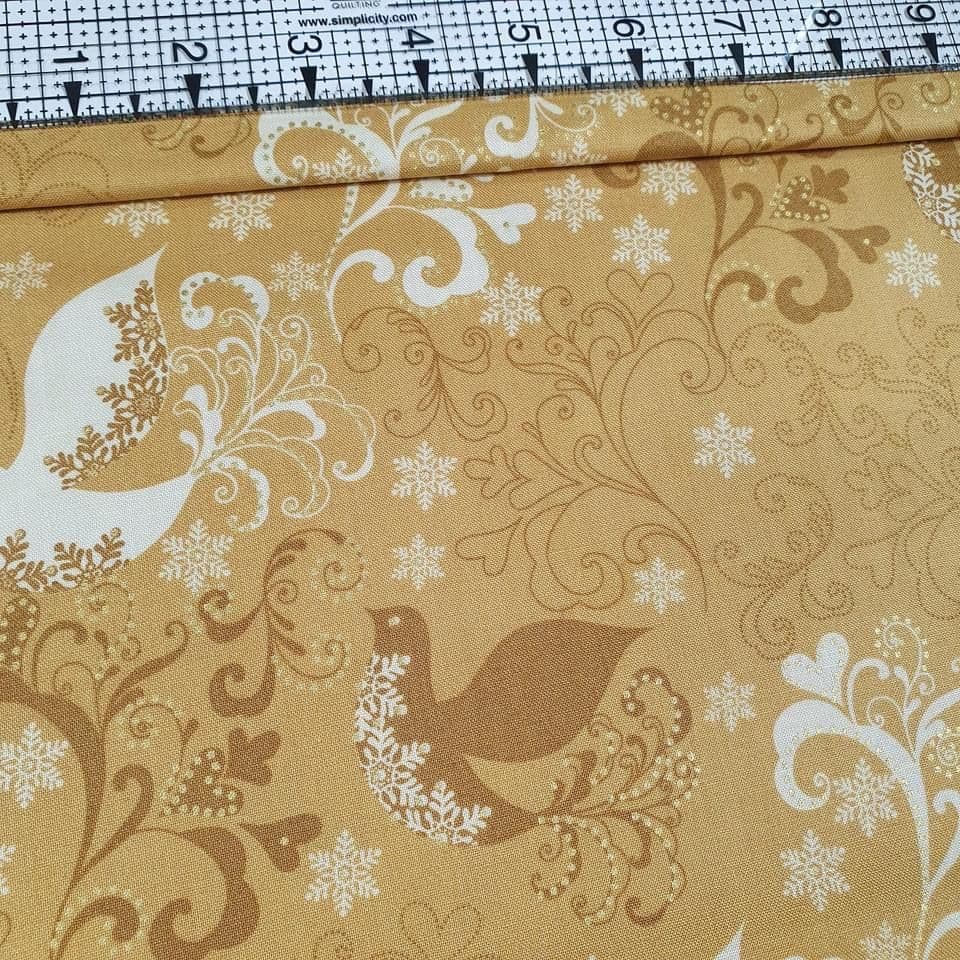 Windham Fabrics - Glisten Doves Gold Metallic 100% Cotton Fabric