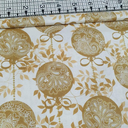 Windham Fabrics - Glisten Ornaments Gold Metallic 100% Cotton Fabric