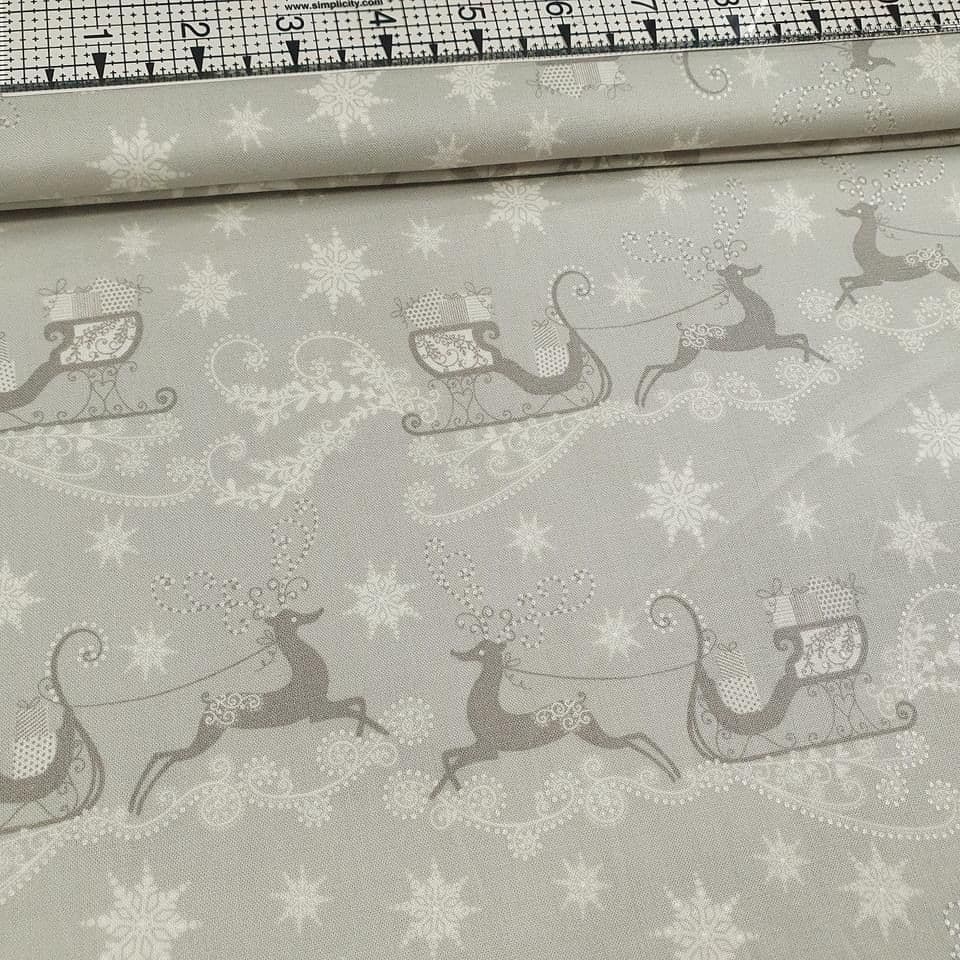 Windham Fabrics - Glisten Sleigh Grey Silver Metallic 100% Cotton Fabric