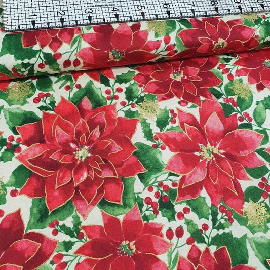 Windham Fabrics - Holiday Traditions Poinsettia Cream 100% Cotton Fabric
