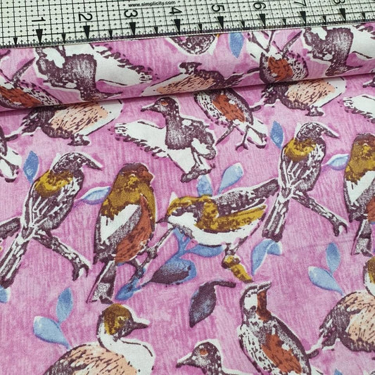 Windham Fabrics - Meadowlark Birds Pink 39639-1 100% Cotton Fabric