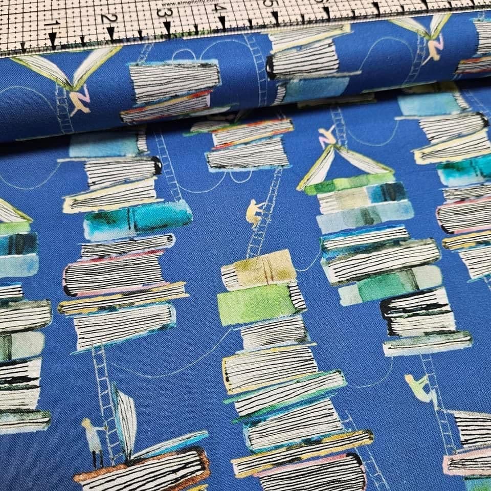 Windham Fabrics - Read by Maria Carluccio Books Blue 100% Cotton Fabric