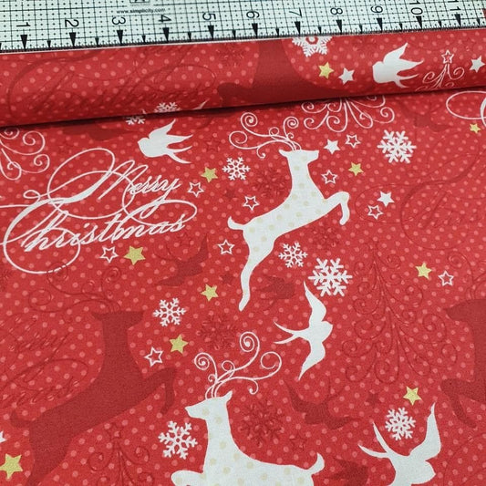 Windham Fabrics - Sparkle Christmas Reindeer Red 100% Cotton Fabric