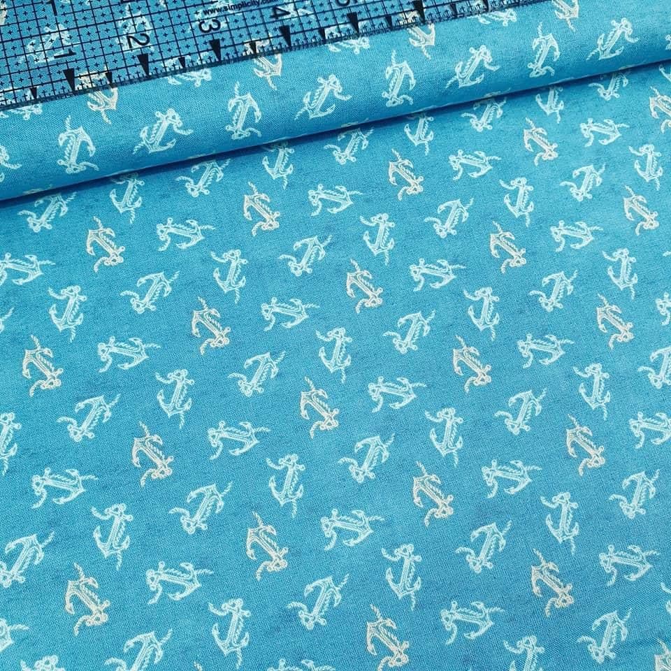 Windham Fabrics - Tall Ships Anchors Blue 100% Cotton Fabric