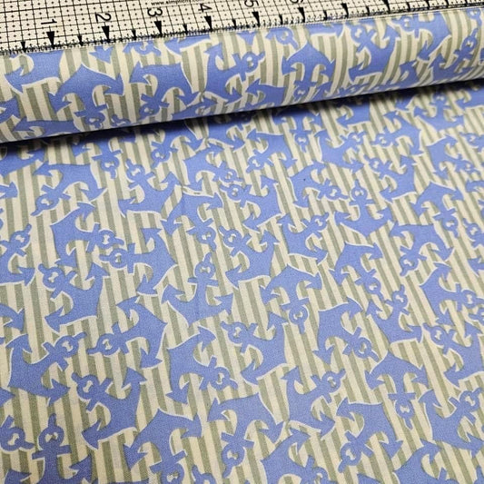 Yard Sale - Benartex - Anchors Away Blue Stripe 100% Cotton Fabric