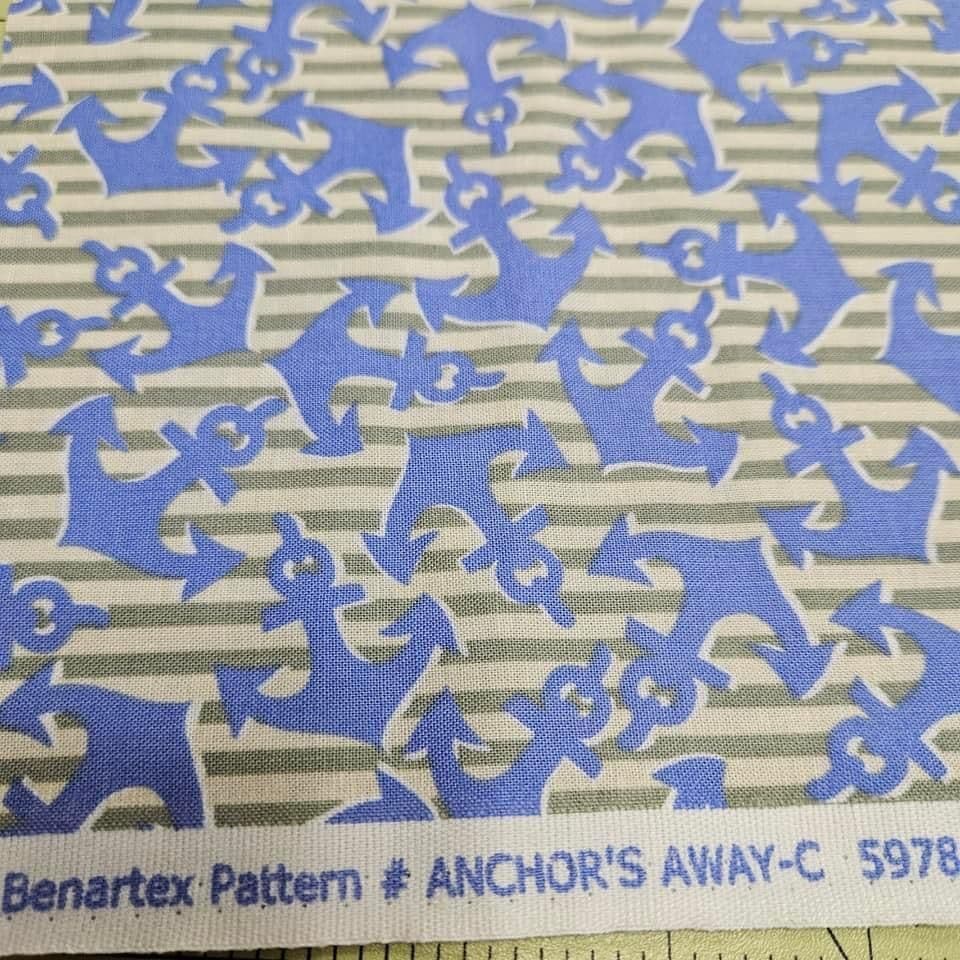 Benartex - Anchors Away Blue Stripe 100% Cotton Fabric