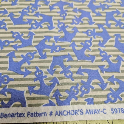 Yard Sale - Benartex - Anchors Away Blue Stripe 100% Cotton Fabric