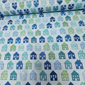 Stof - Basic Perfect Blue Houses 100% Cotton Fabric - Crafts and Quilts