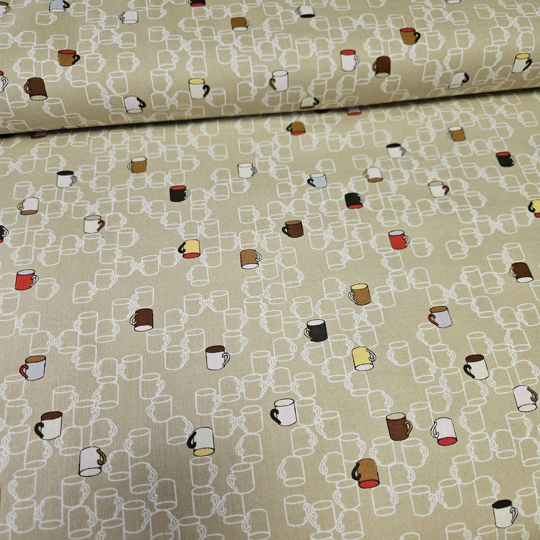 Stof - Five O'Clock Tea Cream Mugs 100% Cotton Fabric