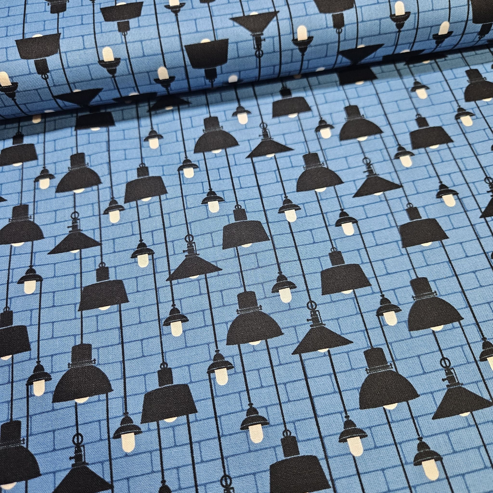 Stof -Loft Life, Lamps Blue 100% Cotton Fabric