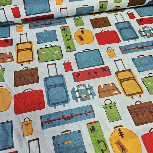 Yard Sale - Stof - Slow Travel Cases Blue 100% Cotton Fabric